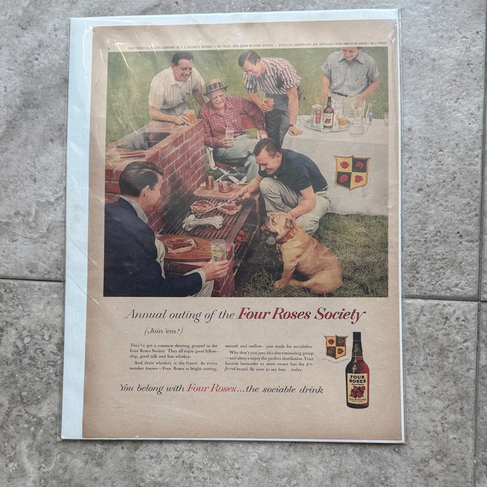 Vintage bulldog Four Roses Society whiskey ad.